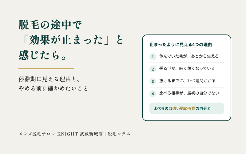 脱毛の途中で「効果が止まった」と感じたら。停滞期に見える理由と、やめる前に確かめたいこと｜KNIGHT武蔵新城店