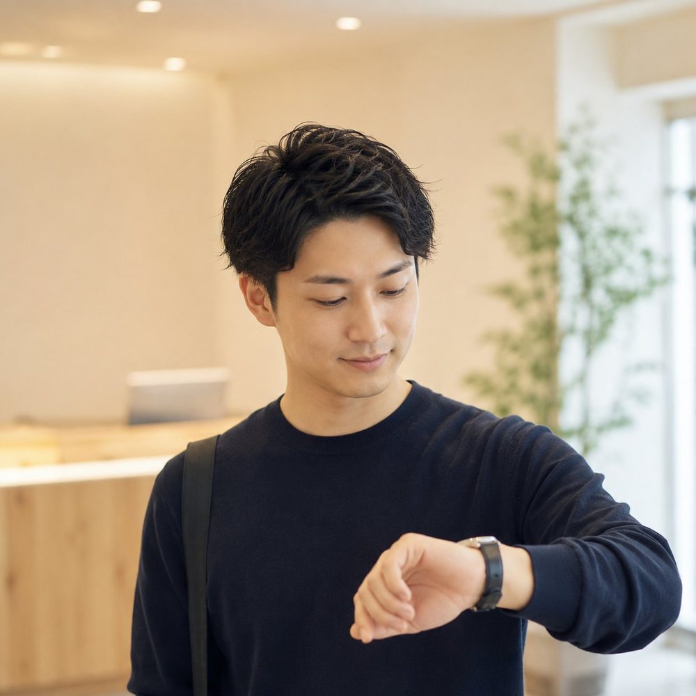 腕時計を見る男性｜ヒゲ脱毛は1回約20分で通える｜メンズ脱毛サロンKNIGHT武蔵新城店