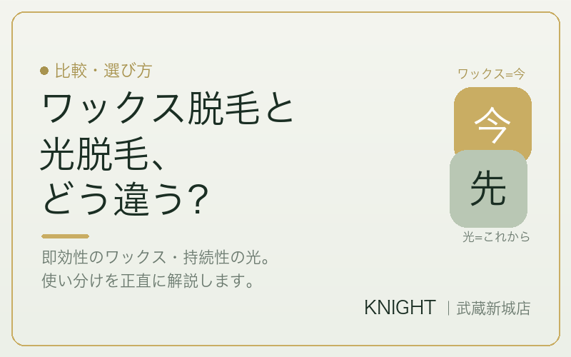 メンズのワックス脱毛と光脱毛の違い｜即効性と持続性の使い分け｜KNIGHT武蔵新城店